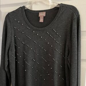 Chico's Charcoal Embellished Long Sleeve Top